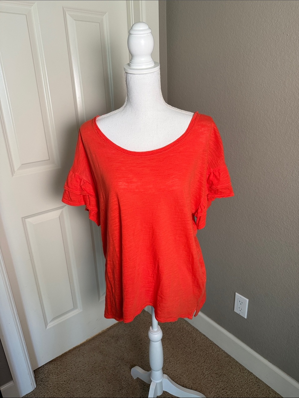 Pilcro Bright Red Short Sleeve Ruffle Tee